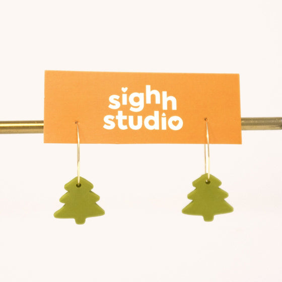 Olive Green Christmas Tree Earrings sighh 
